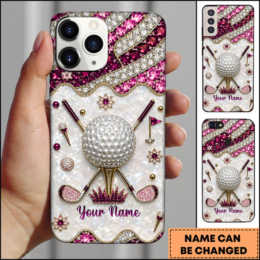 Maxcorners Golf Sparkling Multi-Color Crystal Inlaid Golf Ball Pink Personalized Phone Case