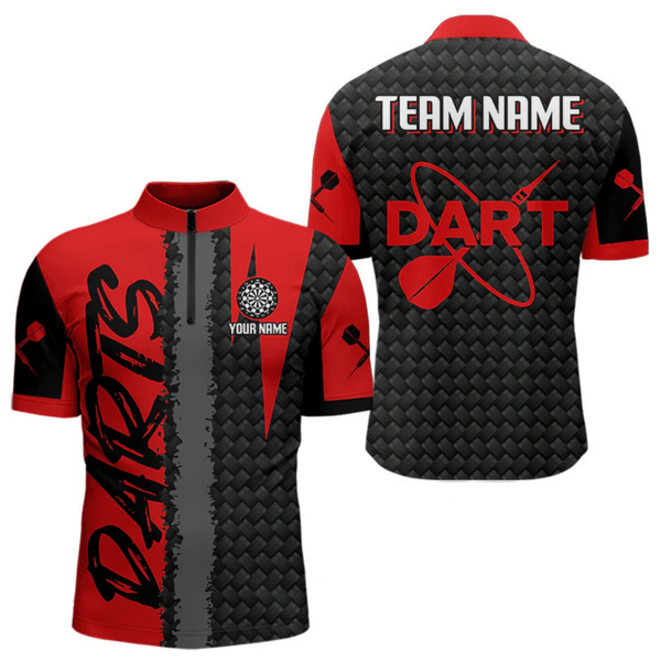 Maxcorners Men's Custom Dart Shirt - Maroon & Black Pattern With Bold Darts | Personalized Name LM2404