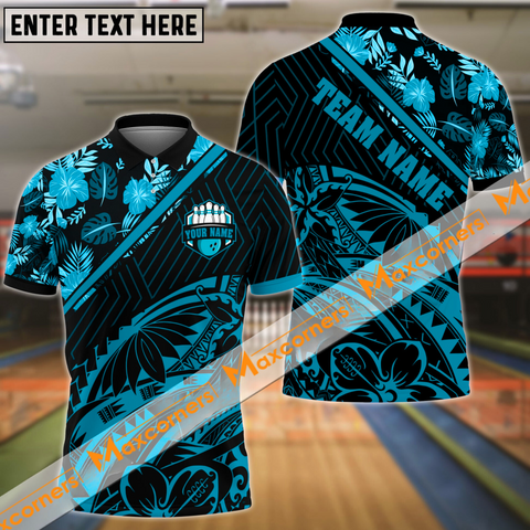 Maxcorners Polynesian Pattern Bowling Jersey Multicolor Option Customized Name, Team Name 3D Polo Shirt