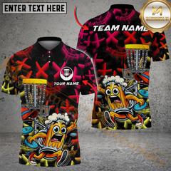 Maxcorners Funny Beer Disc Golf Mascot Polo Personalized Name, Team Name 3D Shirt (4 Colors)