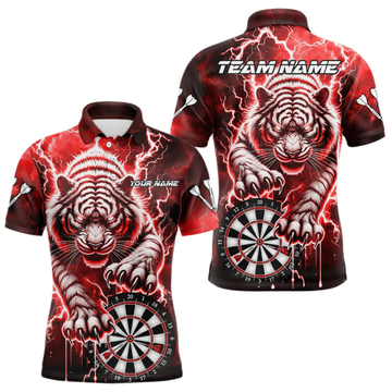 Maxcorners Personalized Thunder Lightning Tiger Dart Shirts For Men Custom 3D Dart League Team Jersey|Red LM064