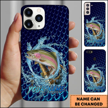 Maxcorners Trout Fishing Phone Case Water Ring Splash Dark Blue Scale Background Personalized Name Phone Case