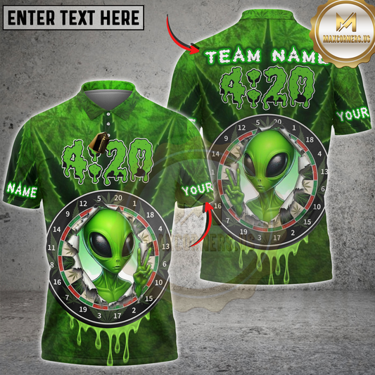 Maxcorners Darts 420 Alien Peace Sign Cannabis Leaf Personalized Name 3D Unisex Shirt