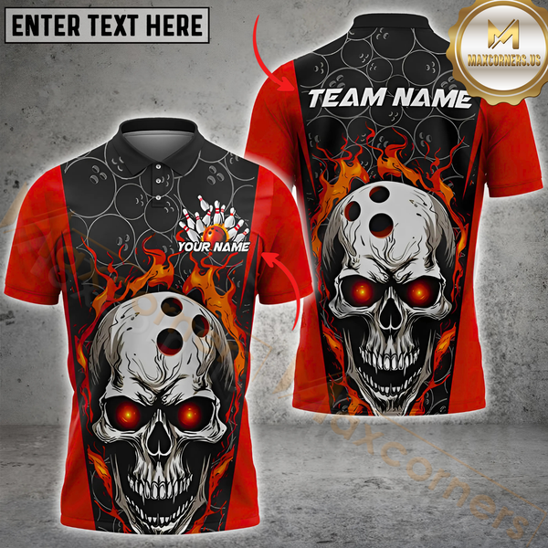 Maxcorners Bowling Flaming Phantom Multicolor Option Customized Name, Team Name 3D Polo Shirt