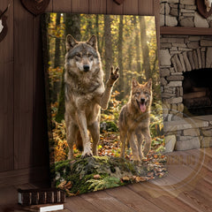 Maxcorners Wolf Duo Canvas - Wilderness Wildlife Comedy Scene Decor