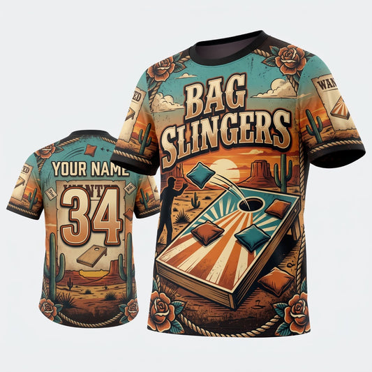 Maxcorners Cornhole Bag Slingers Vintage Board Personalized Name 3D Unisex Shirt
