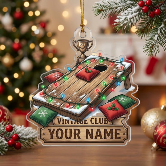 Maxcorners Cornhole Vintage Club Christmas Board Customized Name 3D Keychain And Ornament