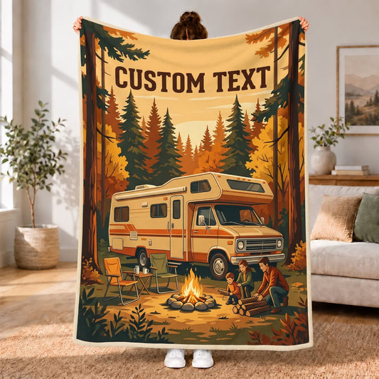 Maxcorners RVs Motorhome Pine Forest Sunset Custom Name 3D Blanket