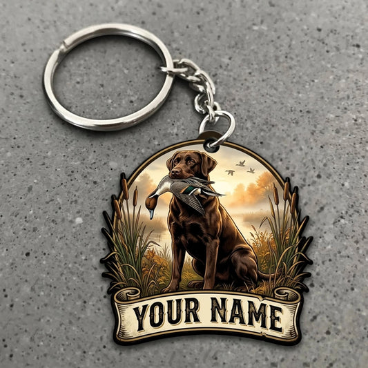 Maxcorners Duck Hunting Brown Retriever Vintage Sunset Landscape Custom Name Gift 2D Flat Acrylic Ornament, Keychain