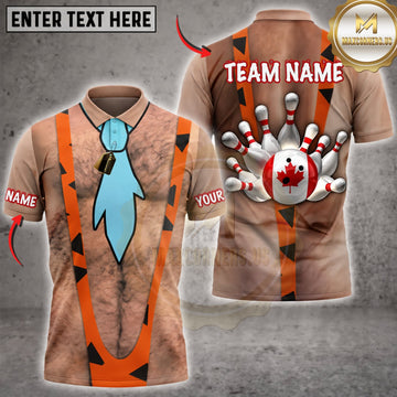 Maxcorners Bowling Caveman Costume Canadian Flag Bowling Pins Personalized Name 3D Unisex Shirt
