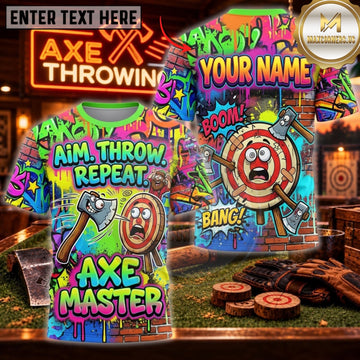 Maxcorners Axe Throwing Colorful Graffiti Axe Master Personalized Name 3D Unisex Shirt