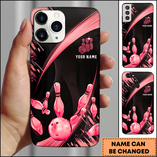Maxcorners Bowling Pink Strike Ball Pins Multicolor Personalized Name 3D Phone Case