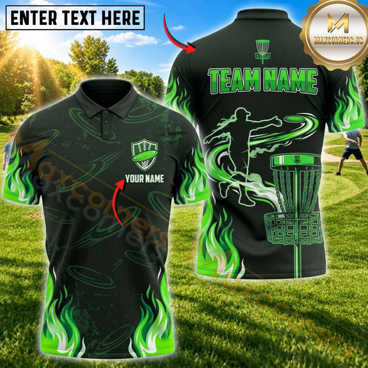 Maxcorners Disc Golf Basket & Flying Disc Graphic with Dynamic Flame Motion Design Multicolor Customized Name, Team Name 3D Shirts