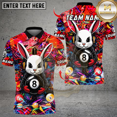 Maxcorners Billiard Cool Bunny With 8 Ball Pool Multicolor Customized Name, Team Name 3D Shirt