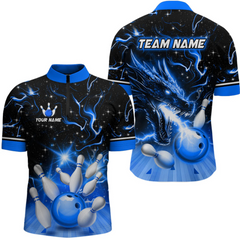 Maxcorners Blue Dragon Flaming Bowling Shirt for Men and Women Custom Bowling Jersey for Team LM2504