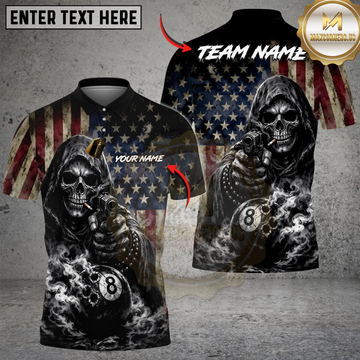 Maxcorners Billiards Ball 8 Reaper Bullet Hole US Flag Personalized Shirt
