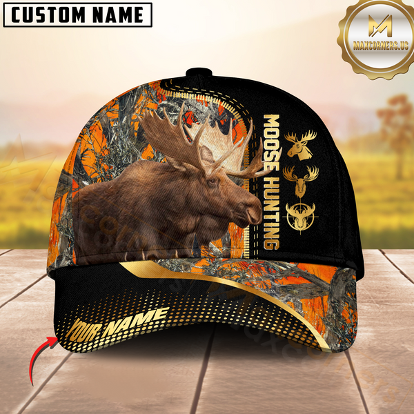 Maxcorners Golden Hunting Orange Camouflage Personalized Name 3D Cap (Multioption)