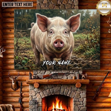 Maxcorners Hog Hunting Domestic Pig Farm Field Wildlife Portrait Canvas Wall Art