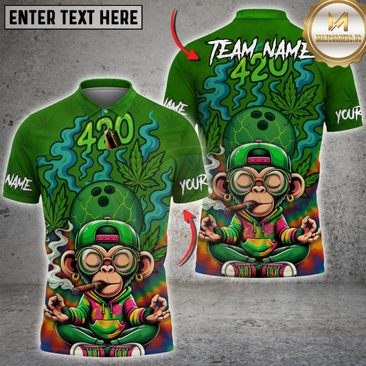 Maxcorners Bowling 420 Funny Monkey Personalized Name 3D Unisex Shirt