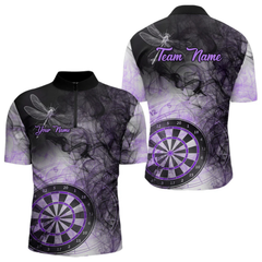 Maxcorners Black And Purple Smoke Dart Shirt For Men Custom Dart Jersey Polo & 1/4 Zip LM054