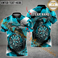 Maxcorners Darts Skull Reaper Thunder Lightning MultiColor Option Customized Name, Team Name 3D Polo Shirt