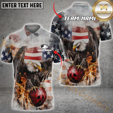 Maxcorners US Flag Eagle Flame Bowling Jersey Personalized Name, Team Name 3D Polo Shirt