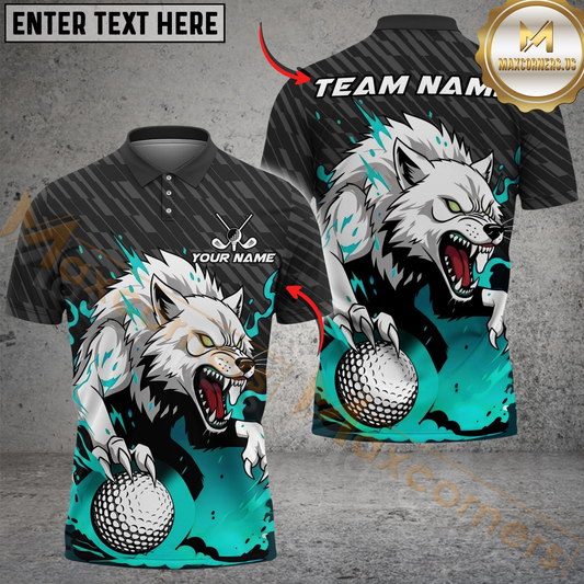Maxcorners Golf Fierce Wolf Design Personalized Name, Team Name 3D Shirt (4 Colors)
