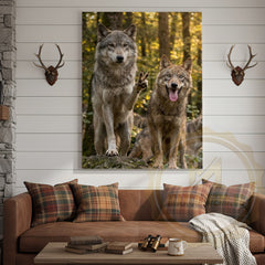 Maxcorners Humorous Wolf Pack Canvas Art - Forest Friends Waving Print