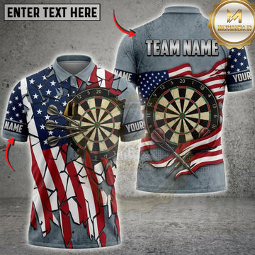 Maxcorners Darts American Flag Patriotic Stripes And Classic Dartboard Personalized Name 3D Unisex Shirt