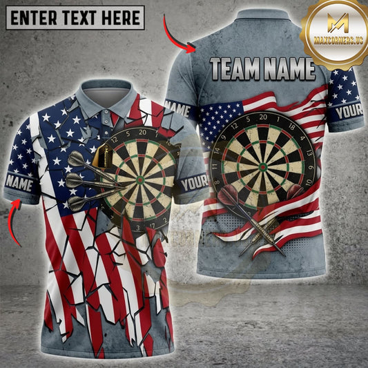 Maxcorners Darts American Flag Patriotic Stripes And Classic Dartboard Personalized Name 3D Unisex Shirt