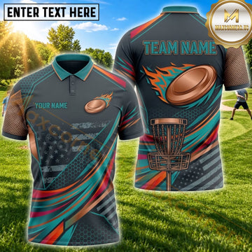 Maxcorners Disc Golf Retro Orange Flying Disc Basket Personalized Name 3D Unisex Shirt
