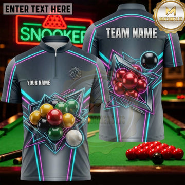 Maxcorners Snooker Charcoal Neon Purple Cyber Ball Personalized Name 3D Unisex Shirt