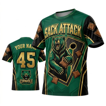 Maxcorners Cornhole Sack Attack Green Gold Warrior Personalized Name 3D Unisex Shirt