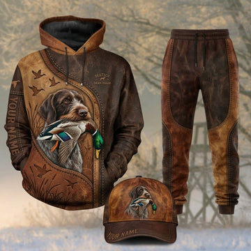Maxcorners Duck Hunting German Wirehaired Pointer Rustic Leather Brown Personalized 3D Shirts