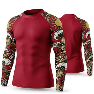 Maxcorners Personalized Traditional Tattoo Crimson Shirt with Japanese Style Floral Sleeves 3D All Over Printed Shirts, Best Gifts for Tattoo Lovers