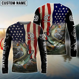 Maxcorners Musky Fishing 3D American Flag Patriotic Personalized Name, Team Name 3D Long Sleeve Shirt