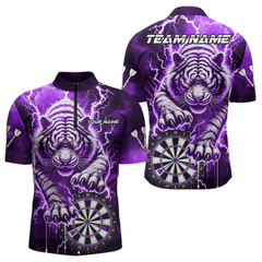 Maxcorners Personalized Thunder Lightning Tiger Dart Shirts For Men Custom 3D Dart League Team Jersey|Purple LM064
