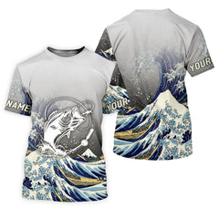 Maxcorners Great Wave Bass Fishing Long Sleeve, Fishing UPF Shirts, Funny Fishing Shirt, Gift For Fisherman