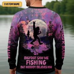 Maxcorners Bigfoot Saw Me Fishing But Nobody Believes Him Funny Fishing Shirt, SPF Shirt For Men