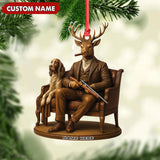Maxcorners Personalized Acrylic Deer Christmas Ornament â€“ Elegant Hunter Buck with Dog Holding Rifle Holiday Decor LM0110