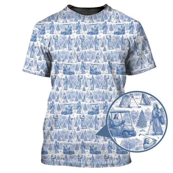 Maxcorners Christmas Golf Shirt, Pattern Golf Shirt For Men, Toile De Jouy Shirt, Jesus Golf Shirt For Golfer