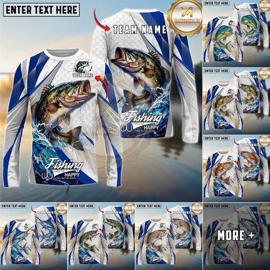 Maxcorners Fishing White Scale Pattern Personalized Name, Team Name Long Sleeve Shirt (9 Breeds)