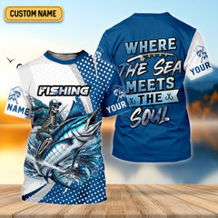 Maxcorners Skeleton Fishing Shirts, Where The Sea Meets The Soul, SPF Long Sleeve Shirts, Fishing Shirts For Men
