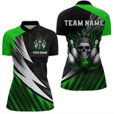 Maxcorners Green Skull Crown Bowling Custom Men Bowling Shirt Polo & Quarter-Zip Bowling Team Jerseys