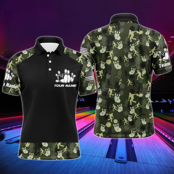 Maxcorners Bowling Camo Balls and Pin American Flag Bowling Customized Name And Team Name 3D Shirt