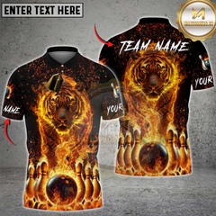 Maxcorners Bowling Fire Tiger Multioptions Personalized Name, Team Name Unisex 3D Shirts