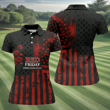Maxcorners Red Friday American Flag Poppy Polo Shirt, Women’s Golf Apparel, Printed Golf Shirt LM1507