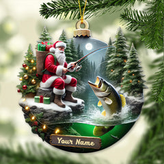 Maxcorners Custom Name Santa Fishing Ornament, Fishing Lover Christmas Gift 2D Flat LM2211