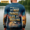 Maxcorners The Best Things In Life Are Wild And Free Funny Bigfoot Fishing SPF Shirt For Men, Gift For Fisherman