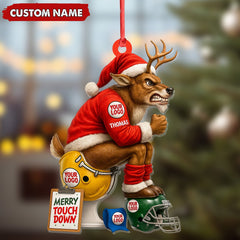 Maxcorners Personalized Football Christmas Ornament, Custom Reindeer Santa Touchdown Decoration, Funny Custom Name Team Logo Gift MT2411
